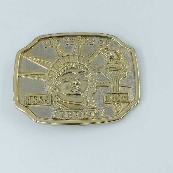 VTG 4 Belt Buckle St Justin Celtic Liberty Statue Sailing Ship God Bless America - Picture 12 of 16